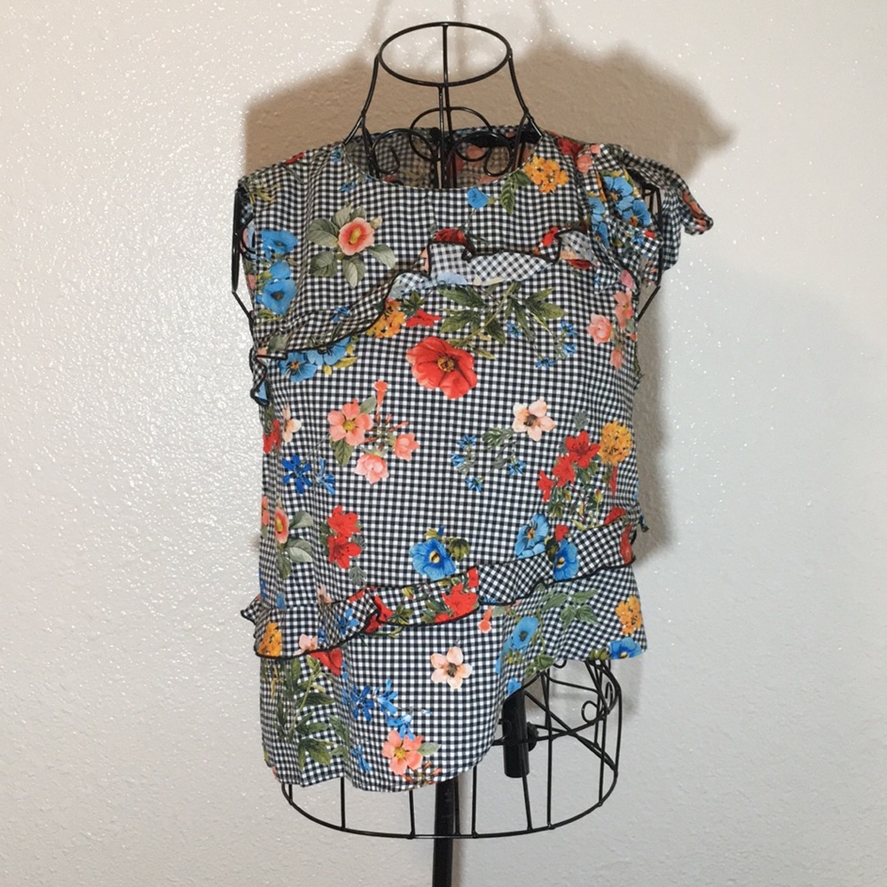 Zara | Plaid Floral Asymmetrical Top